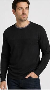 Denim & Flower Ricky Singh Mens M Black Textured Long Sleeve Crewneck
